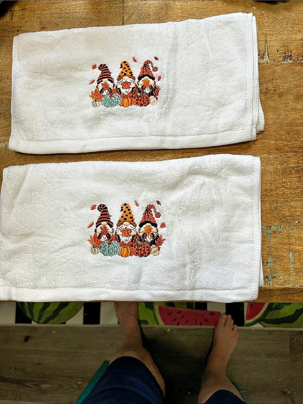 Embroidered Gnome Hand Towels Set of 2